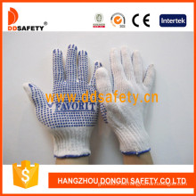 Bleach Cotton / Polyester String Knit Glove Blue PVC Dots One Side (DKP150)